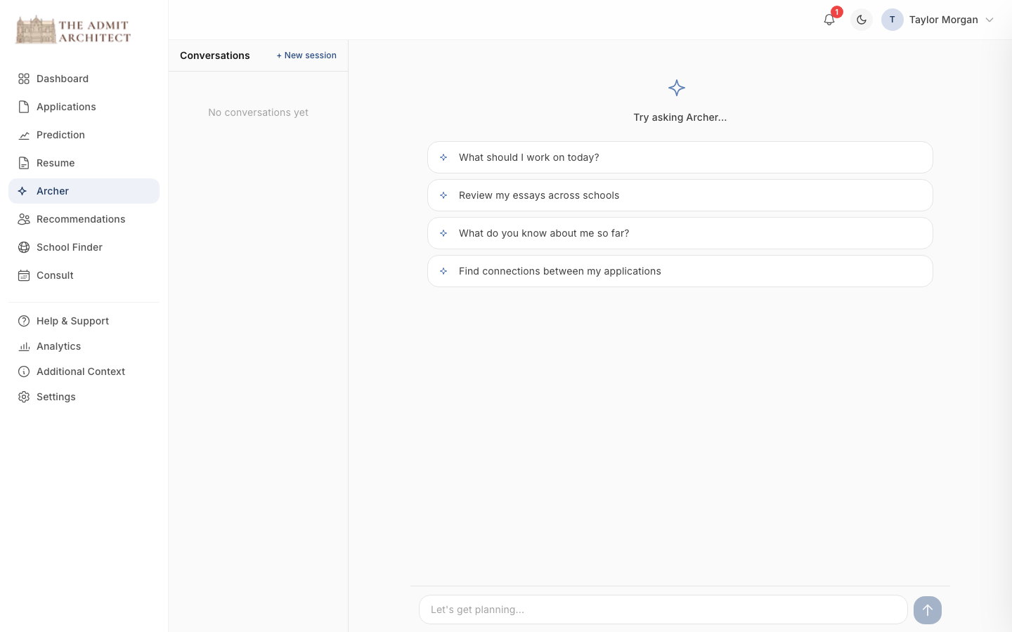Archer planning a multi-step action inside a Mind session.