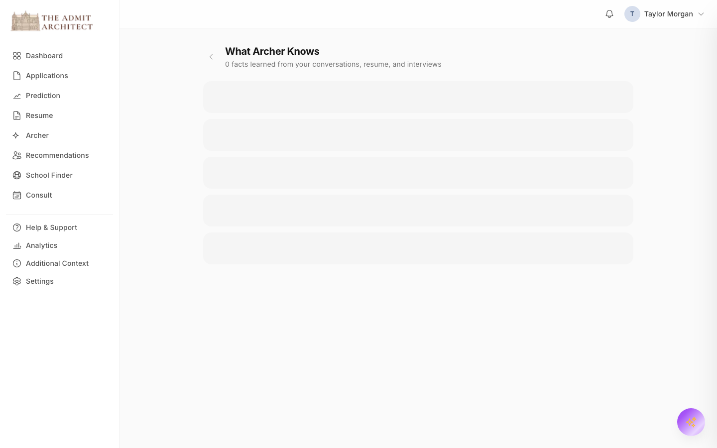 The Profile Memory view with facts on the left and their supporting evidence on the right.