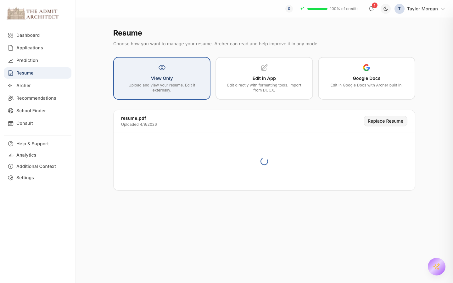 Resume extraction populates Profile Memory with fact-and-evidence pairs.